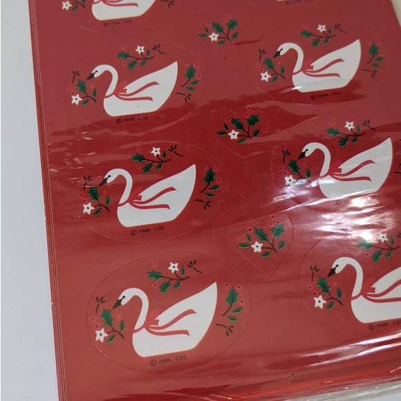 Vintage Hallmark Christmas Stickers, White Swans Green Holly, Red Envelope Seals - Picture 5 of 8